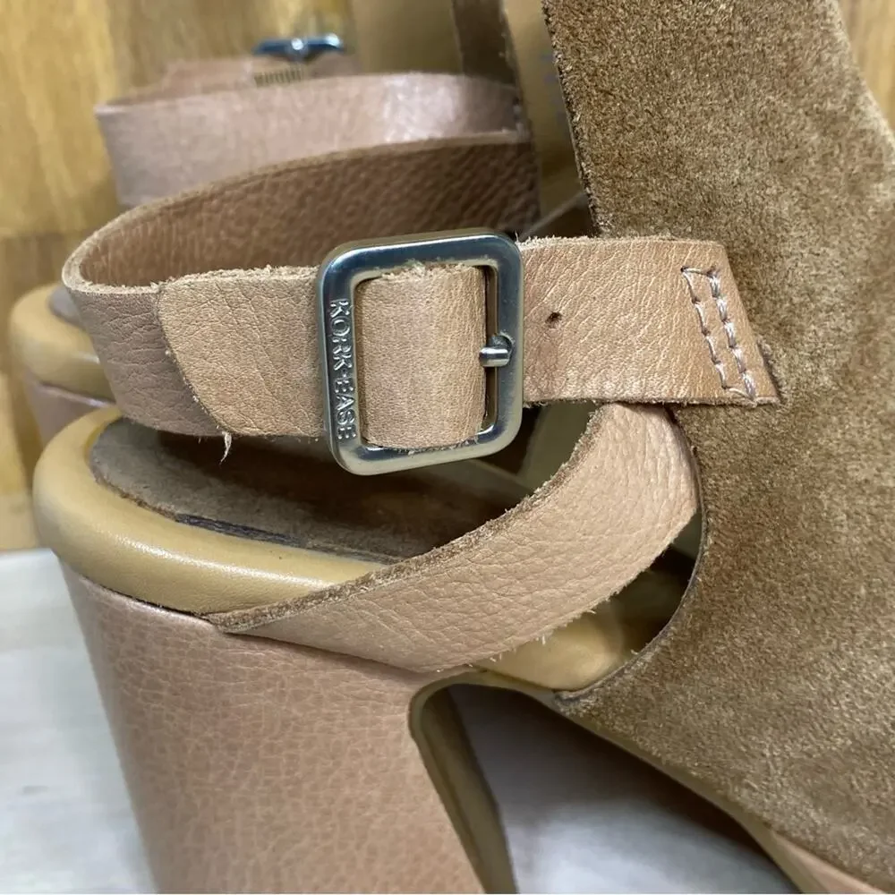 Kork Ease Hopi Suede Leather Peep Toe Sculpted Chunky Heel 7